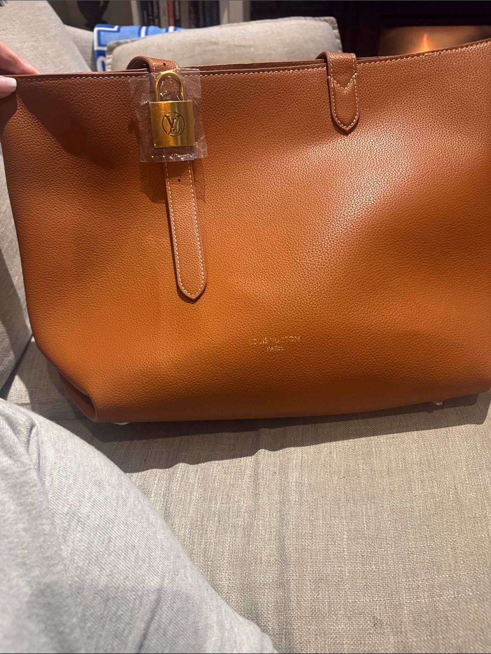 Louis Vuitton Brown Leather Tote with Gold Padlock